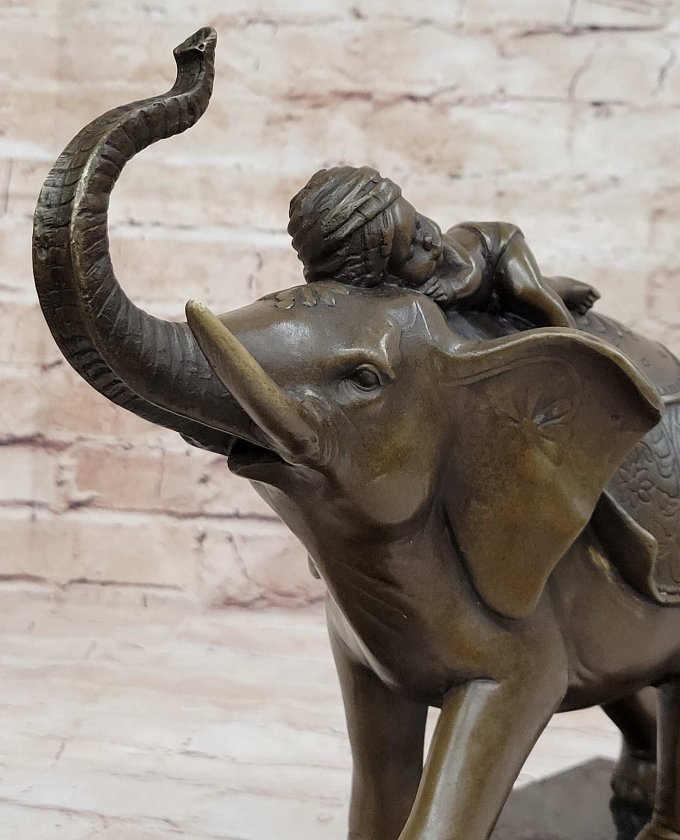 Boy Child Sleeping on Indian Elephant Bronze Sculpture