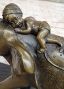Boy Child Sleeping on Indian Elephant Bronze Sculpture