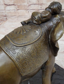 Boy Child Sleeping on Indian Elephant Bronze Sculpture