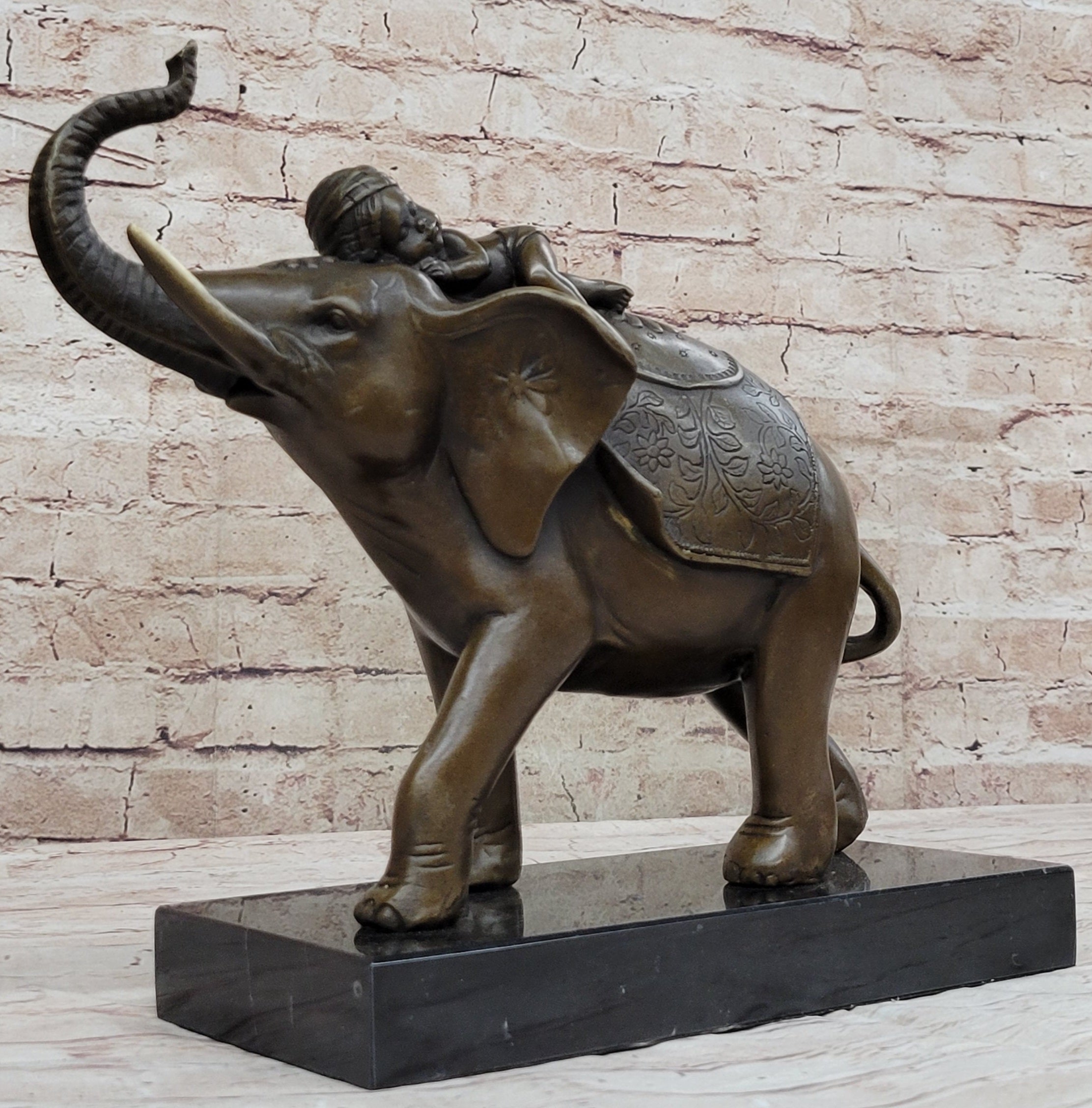 Boy Child Sleeping on Indian Elephant Bronze Sculpture