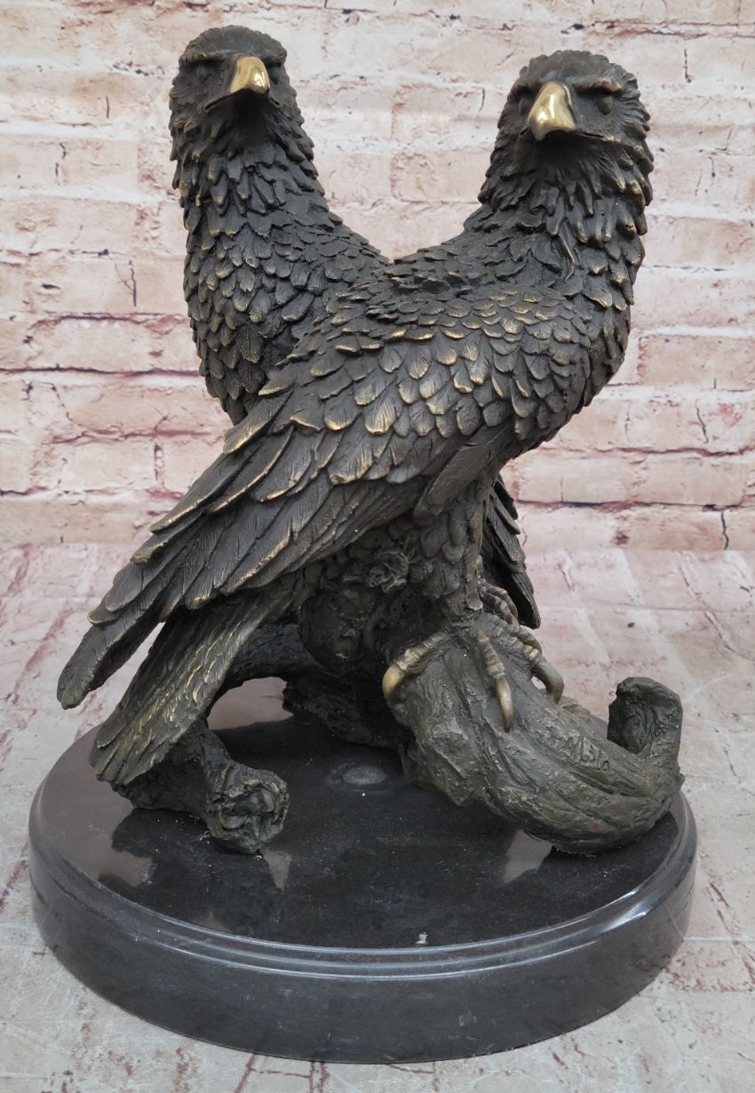 Juvenile American Bald Eagles Bronze Sculpture on Marble Base