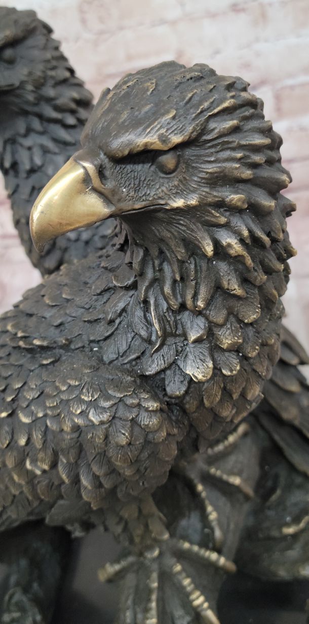Juvenile American Bald Eagles Bronze Sculpture on Marble Base