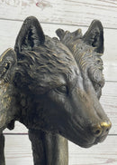 Dual Wolf Bust Two Wolves Bronze Metal Signed