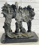Dual Wolf Bust Two Wolves Bronze Metal Signed