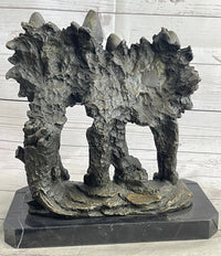 Dual Wolf Bust Two Wolves Bronze Metal Signed