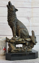 Howling Wolf Bronze Casting on Marble Base by Milo