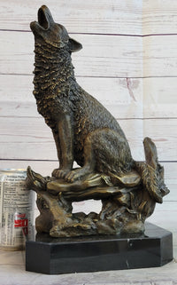 Howling Wolf Bronze Casting on Marble Base by Milo