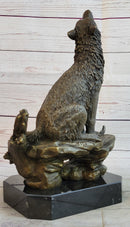 Howling Wolf Bronze Casting on Marble Base by Milo