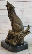 Howling Wolf Bronze Casting on Marble Base by Milo