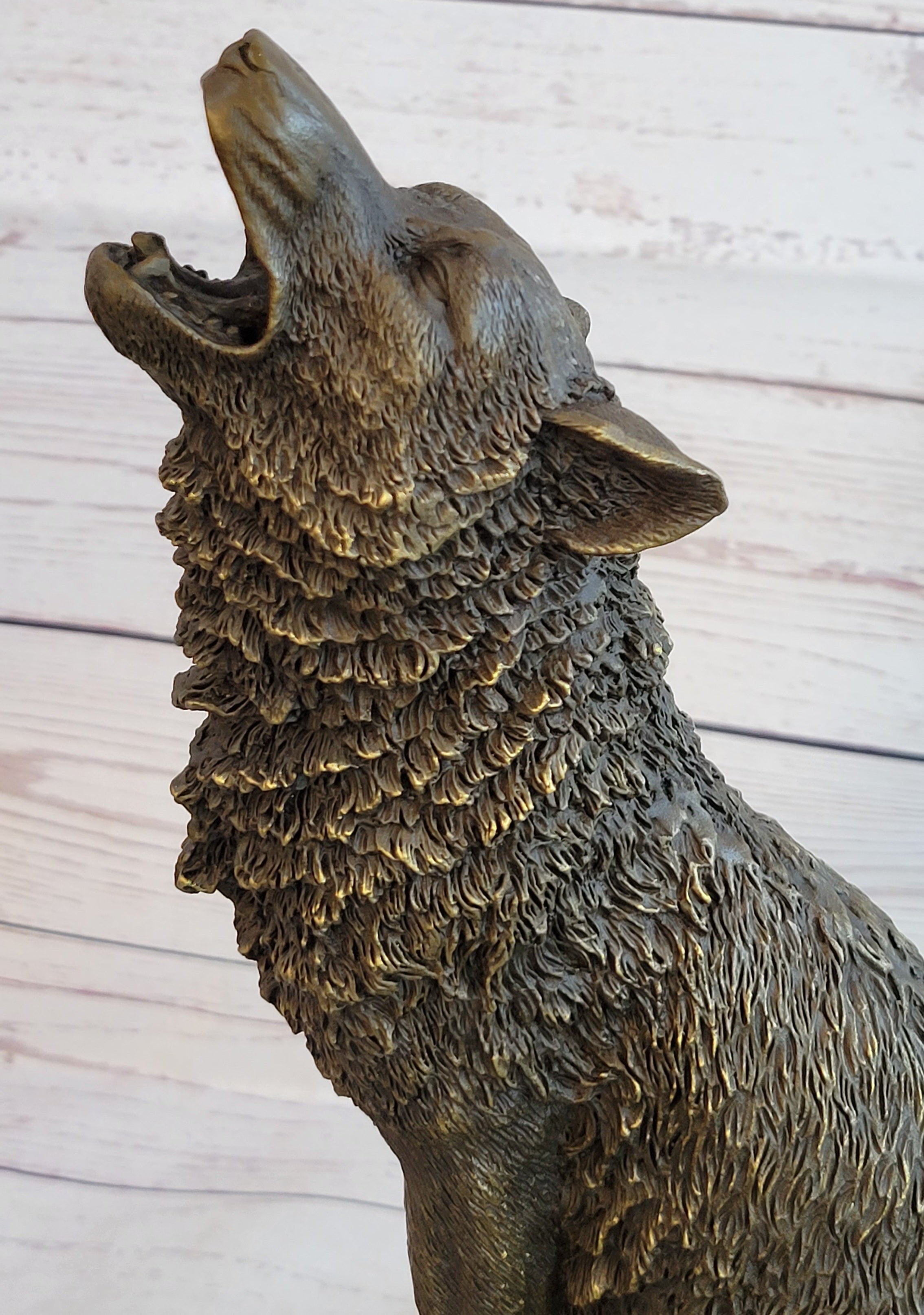 Howling Wolf Bronze Casting on Marble Base by Milo