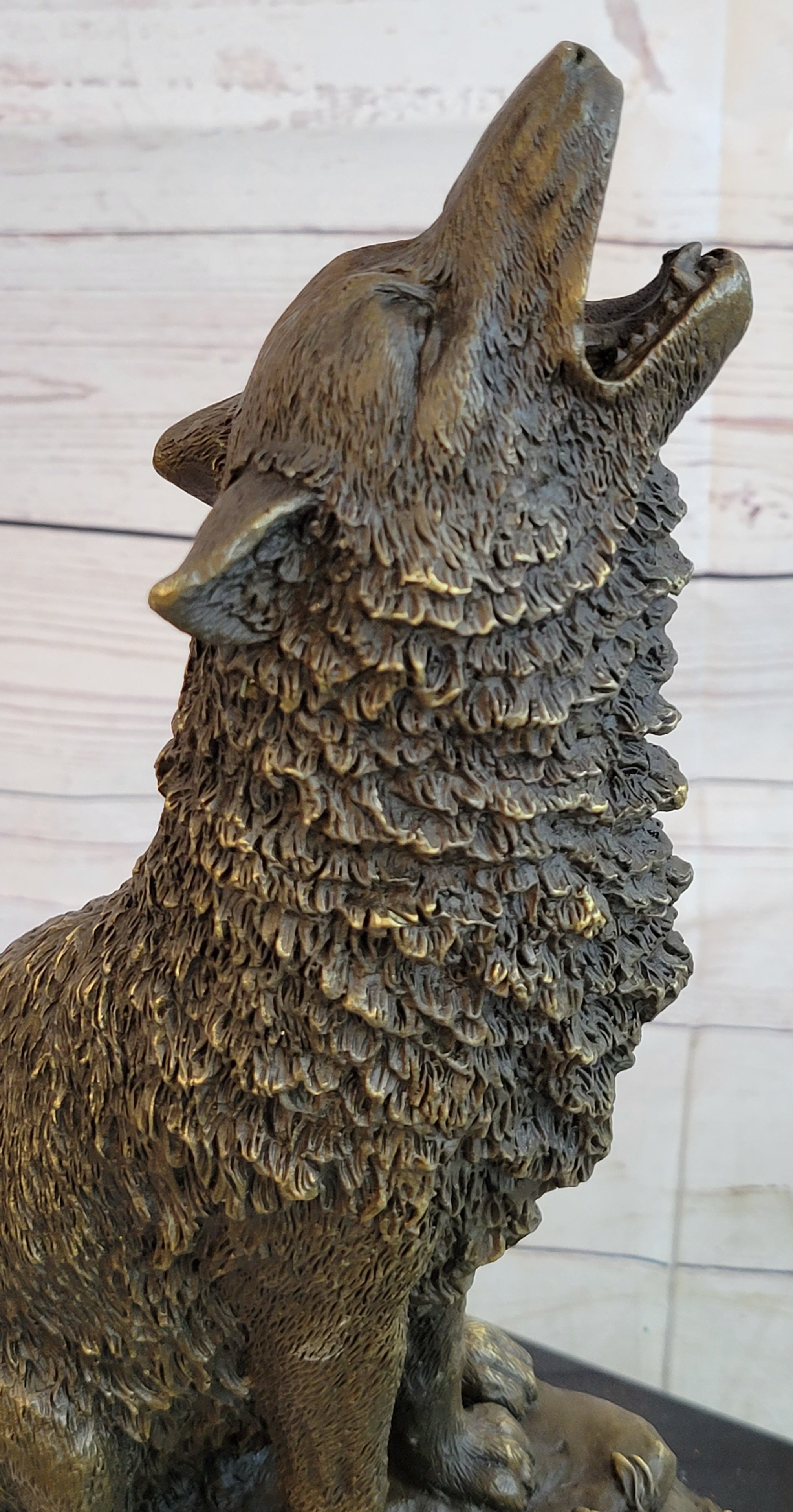 Howling Wolf Bronze Casting on Marble Base by Milo