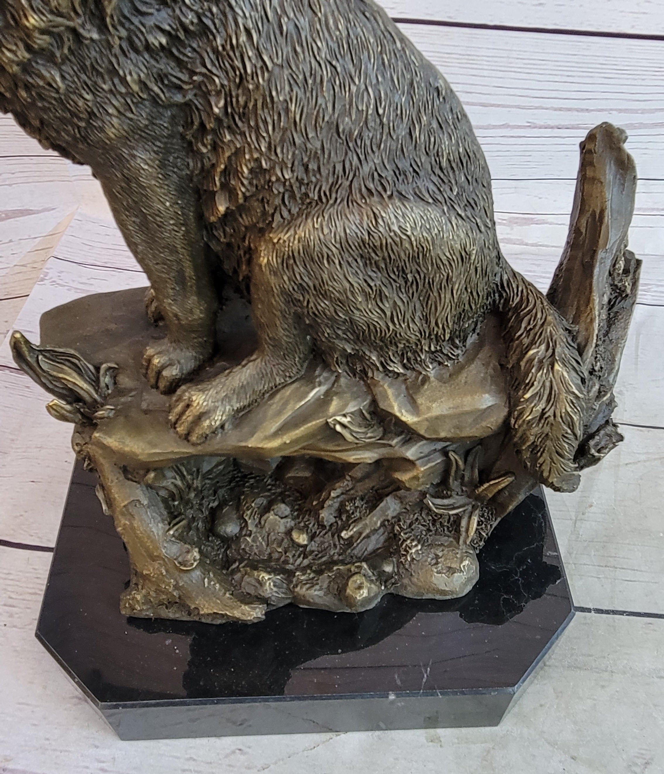 Howling Wolf Bronze Casting on Marble Base by Milo