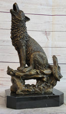 Howling Wolf Bronze Casting on Marble Base by Milo