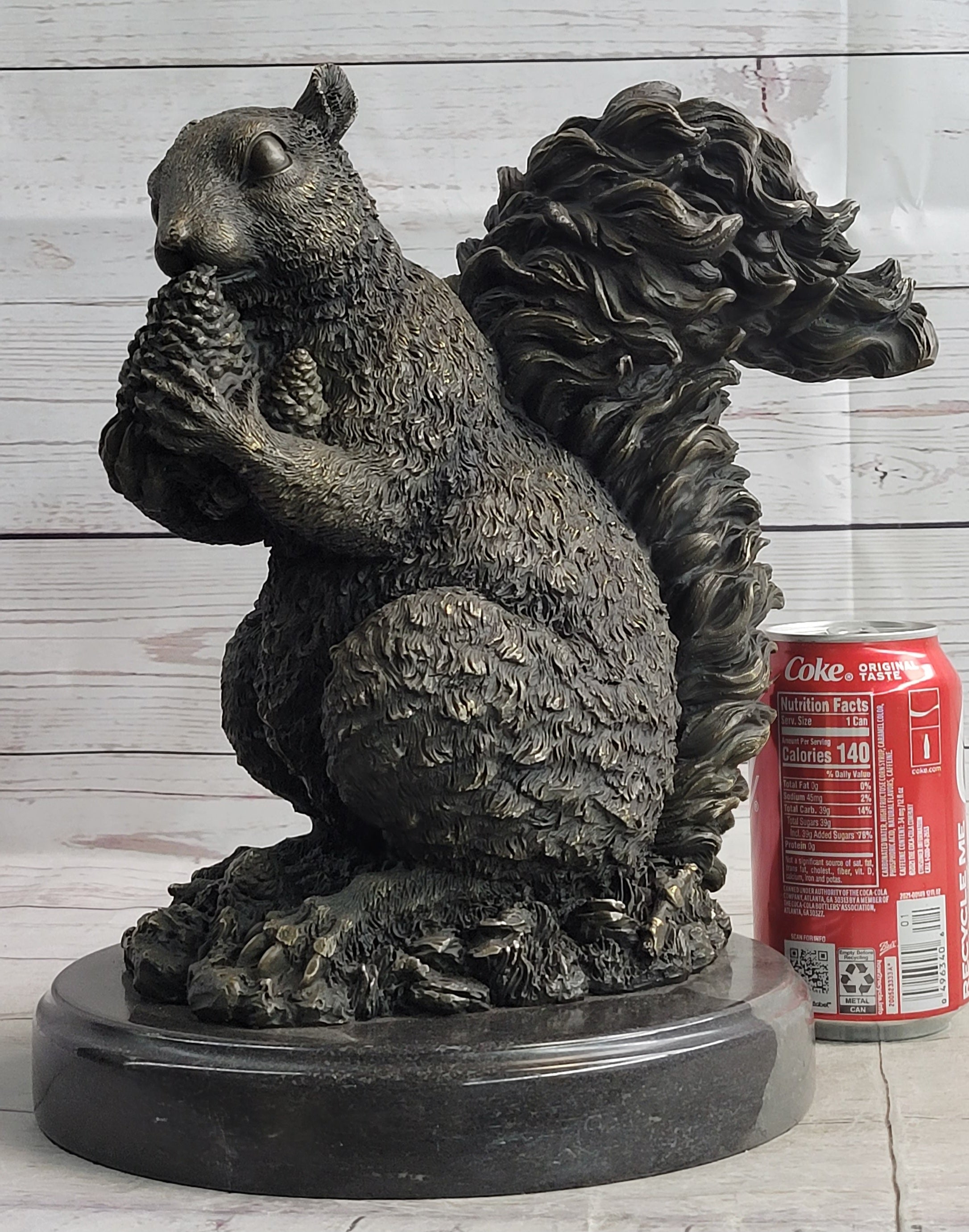 Squirrel Eating an Acorn Bronze Sculpture Marble Base