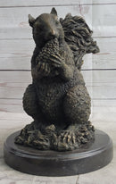 Squirrel Eating an Acorn Bronze Sculpture Marble Base
