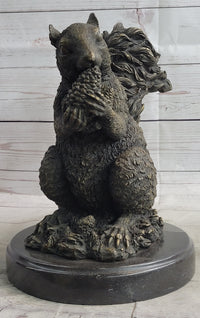 Squirrel Eating an Acorn Bronze Sculpture Marble Base