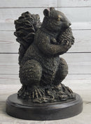 Squirrel Eating an Acorn Bronze Sculpture Marble Base