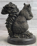 Squirrel Eating an Acorn Bronze Sculpture Marble Base