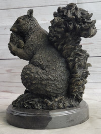 Squirrel Eating an Acorn Bronze Sculpture Marble Base