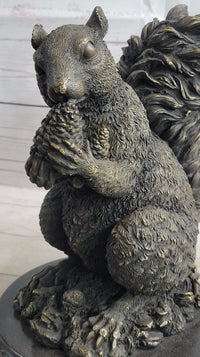 Squirrel Eating an Acorn Bronze Sculpture Marble Base