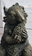 Squirrel Eating an Acorn Bronze Sculpture Marble Base