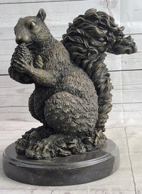 Squirrel Eating an Acorn Bronze Sculpture Marble Base