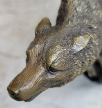 Signed Howling Wolf to the Moon Bronze Sculpture Marble Base