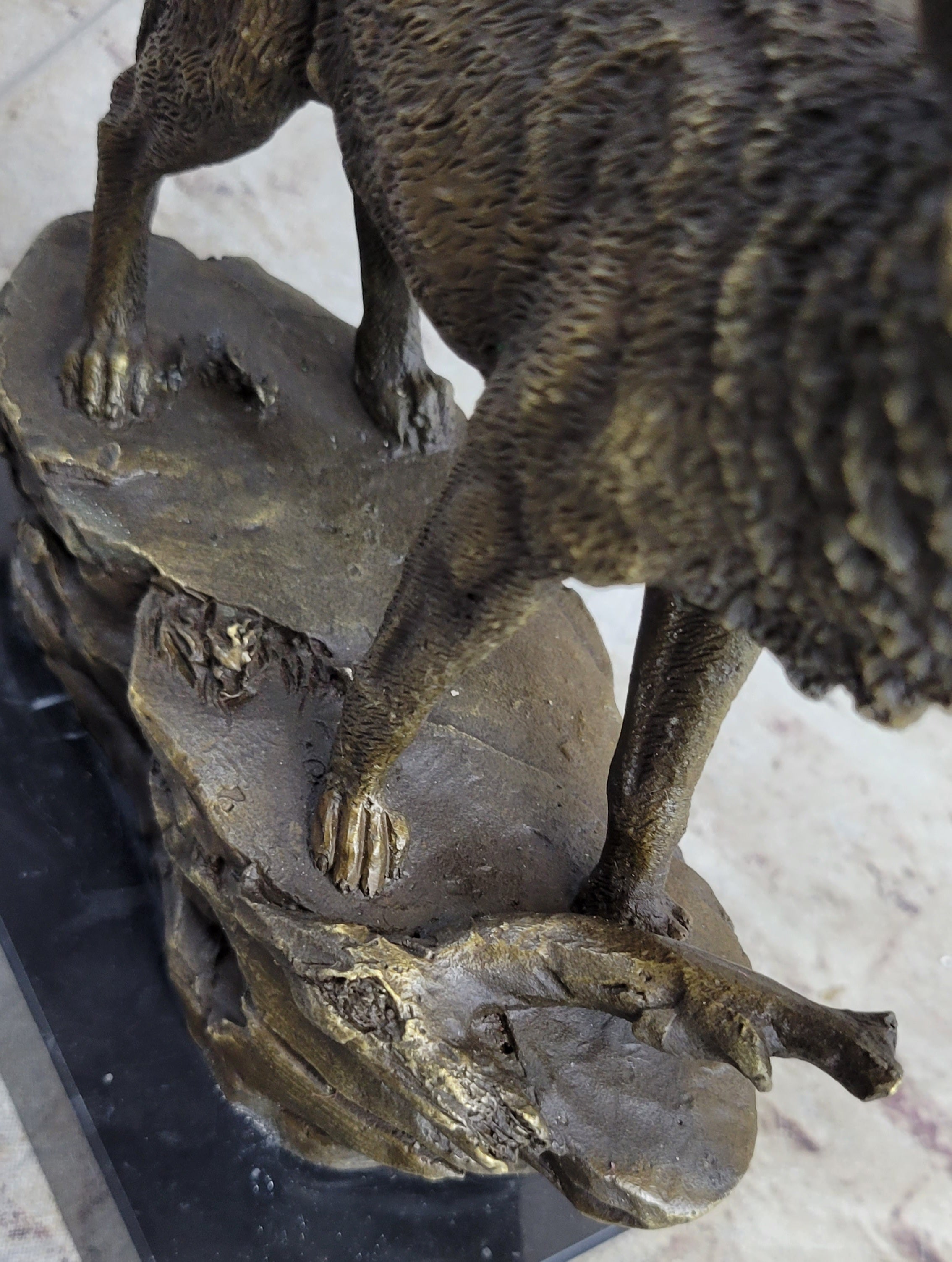 Signed Howling Wolf to the Moon Bronze Sculpture Marble Base