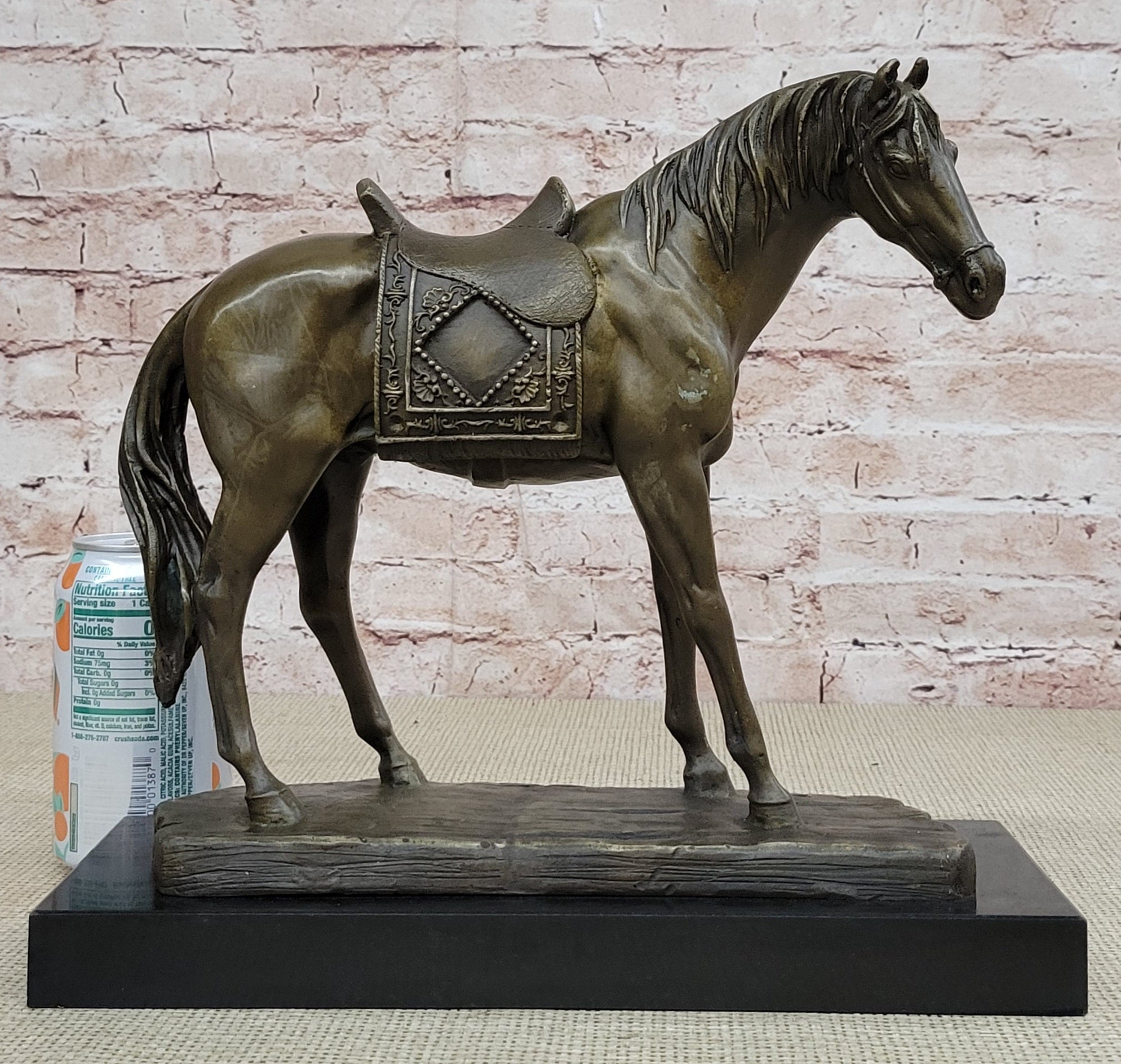 Large Loving Horse with Saddle Western Cowboy Bronze Sculpture