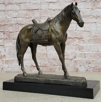 Large Loving Horse with Saddle Western Cowboy Bronze Sculpture