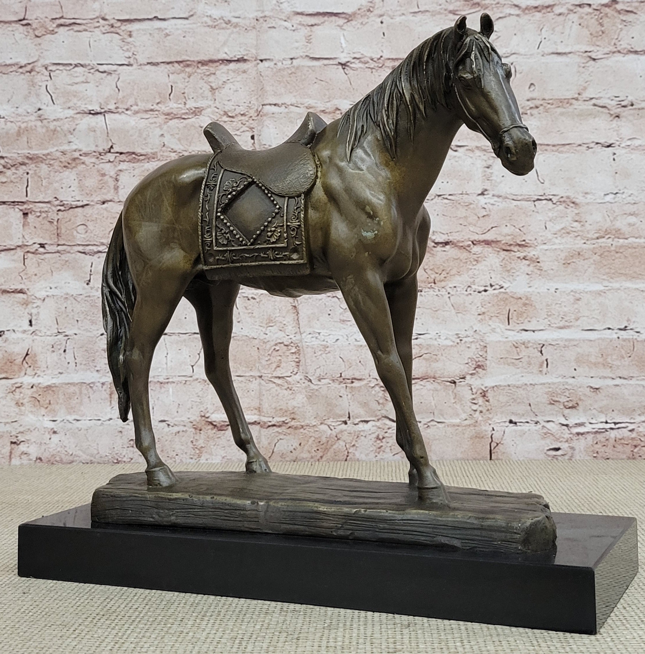 Large Loving Horse with Saddle Western Cowboy Bronze Sculpture