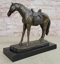 Large Loving Horse with Saddle Western Cowboy Bronze Sculpture