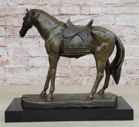 Large Loving Horse with Saddle Western Cowboy Bronze Sculpture