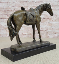 Large Loving Horse with Saddle Western Cowboy Bronze Sculpture