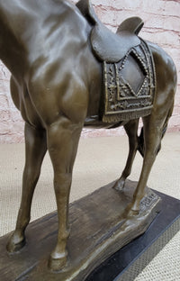Large Loving Horse with Saddle Western Cowboy Bronze Sculpture