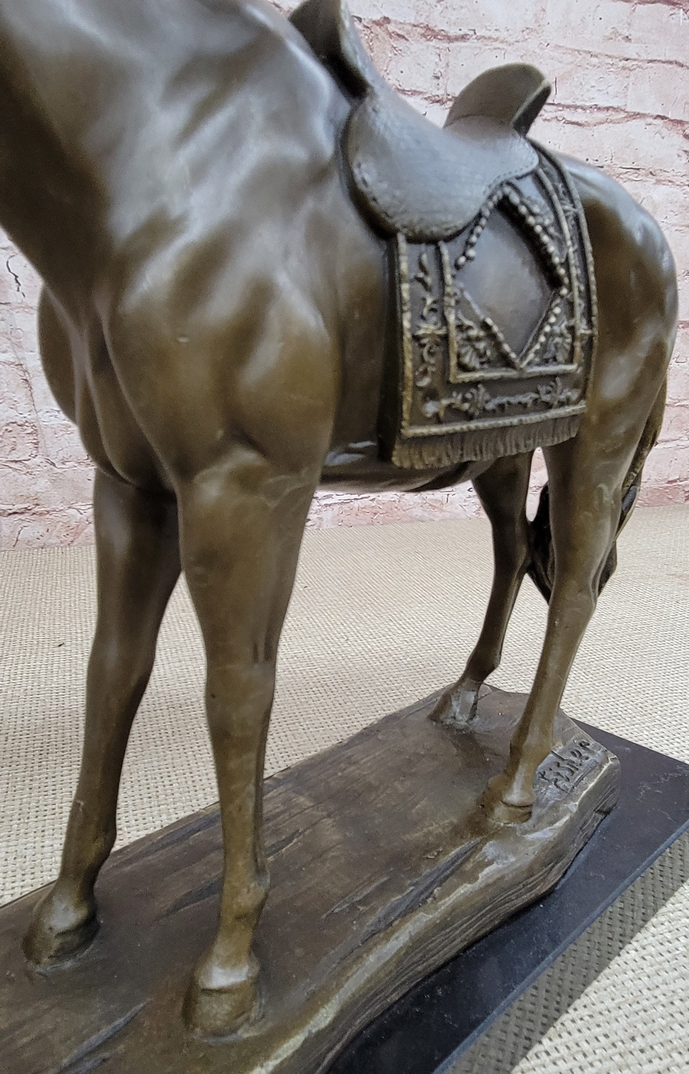 Large Loving Horse with Saddle Western Cowboy Bronze Sculpture