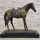 Large Loving Horse with Saddle Western Cowboy Bronze Sculpture