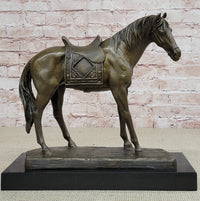 Large Loving Horse with Saddle Western Cowboy Bronze Sculpture