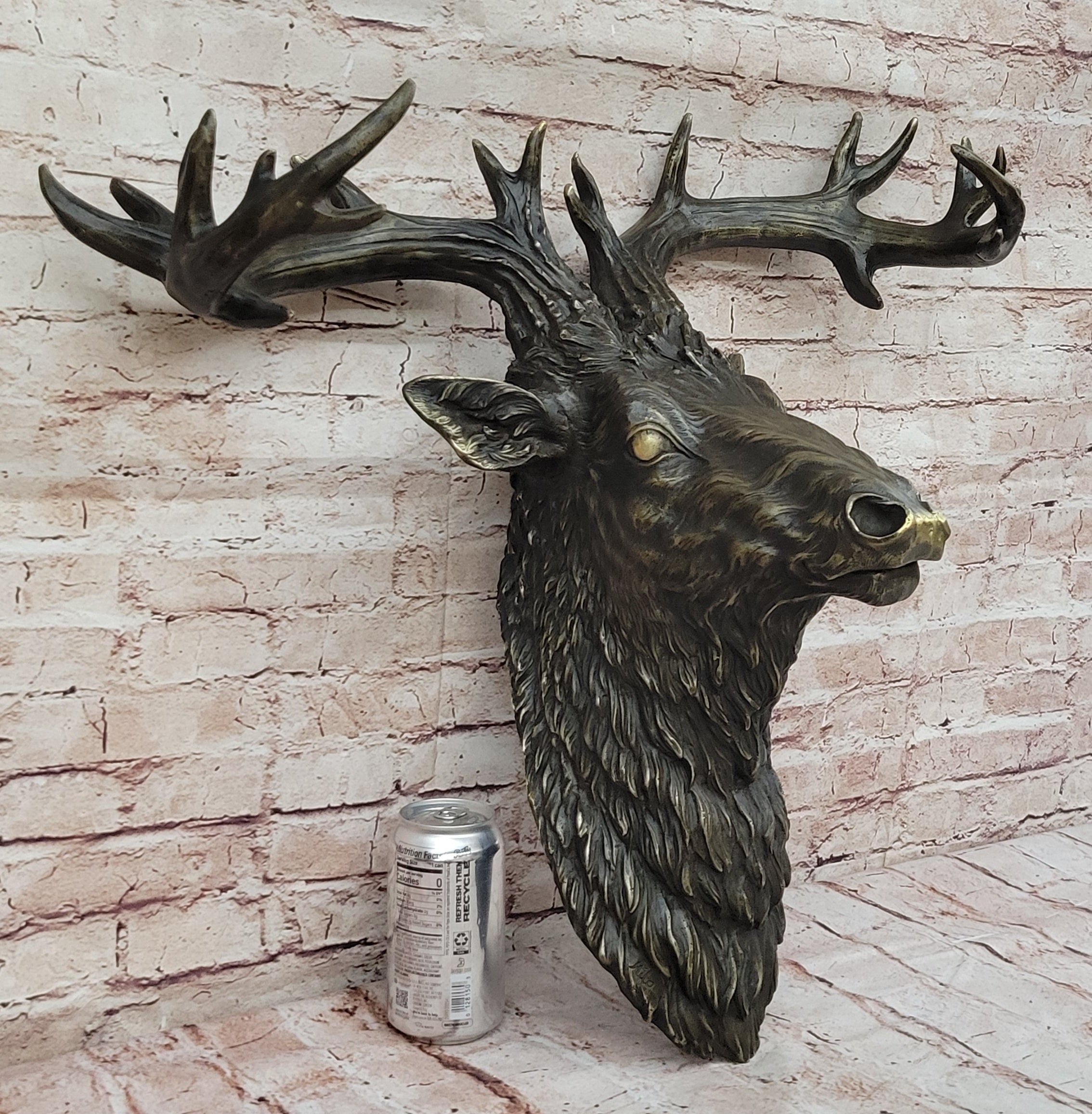 Mounted Elk Deer Bust Head Stag Antlers Buck Bronze Sculpture