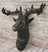 Mounted Elk Deer Bust Head Stag Antlers Buck Bronze Sculpture