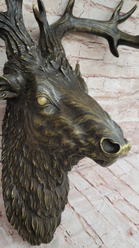 Mounted Elk Deer Bust Head Stag Antlers Buck Bronze Sculpture