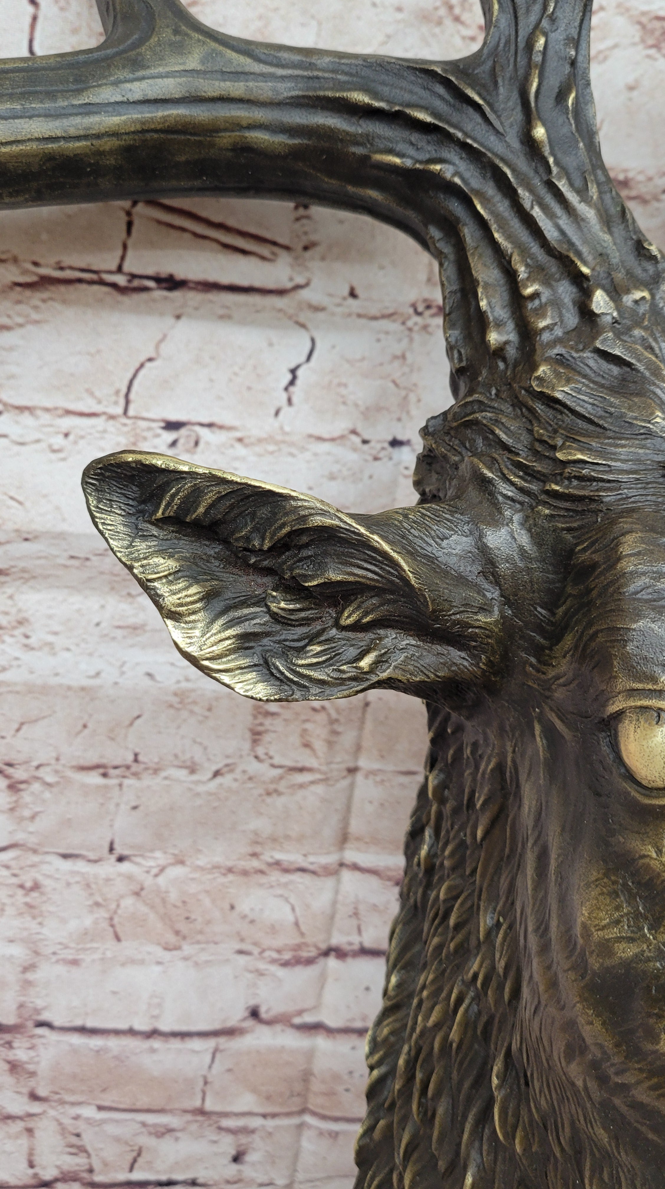 Mounted Elk Deer Bust Head Stag Antlers Buck Bronze Sculpture