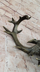 Mounted Elk Deer Bust Head Stag Antlers Buck Bronze Sculpture