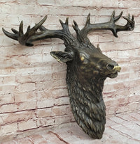 Mounted Elk Deer Bust Head Stag Antlers Buck Bronze Sculpture