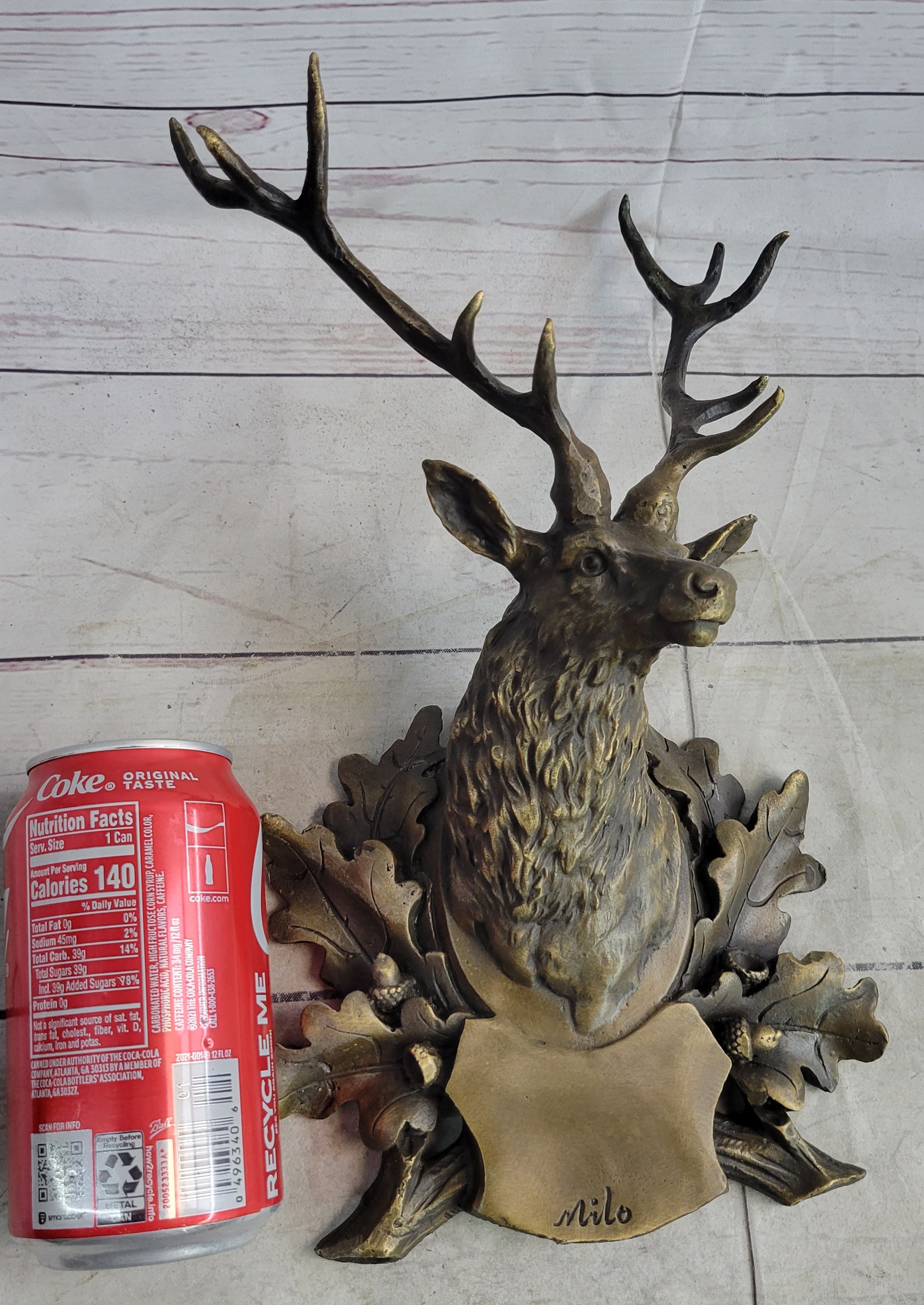 Deer Buck Stag Wall Mounted Bust Coat of Arms Bronze Sculpture
