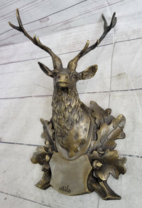 Deer Buck Stag Wall Mounted Bust Coat of Arms Bronze Sculpture
