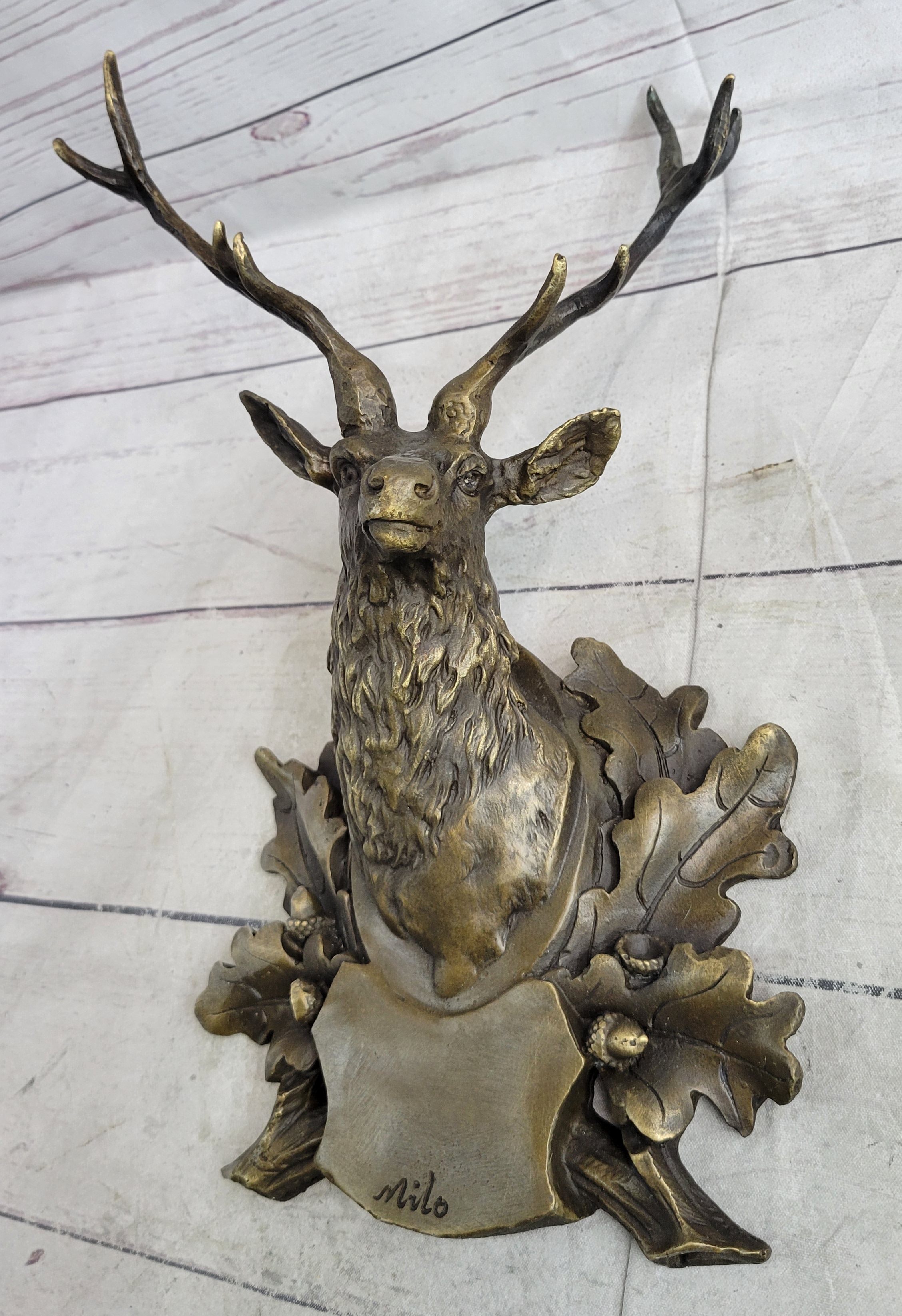 Deer Buck Stag Wall Mounted Bust Coat of Arms Bronze Sculpture