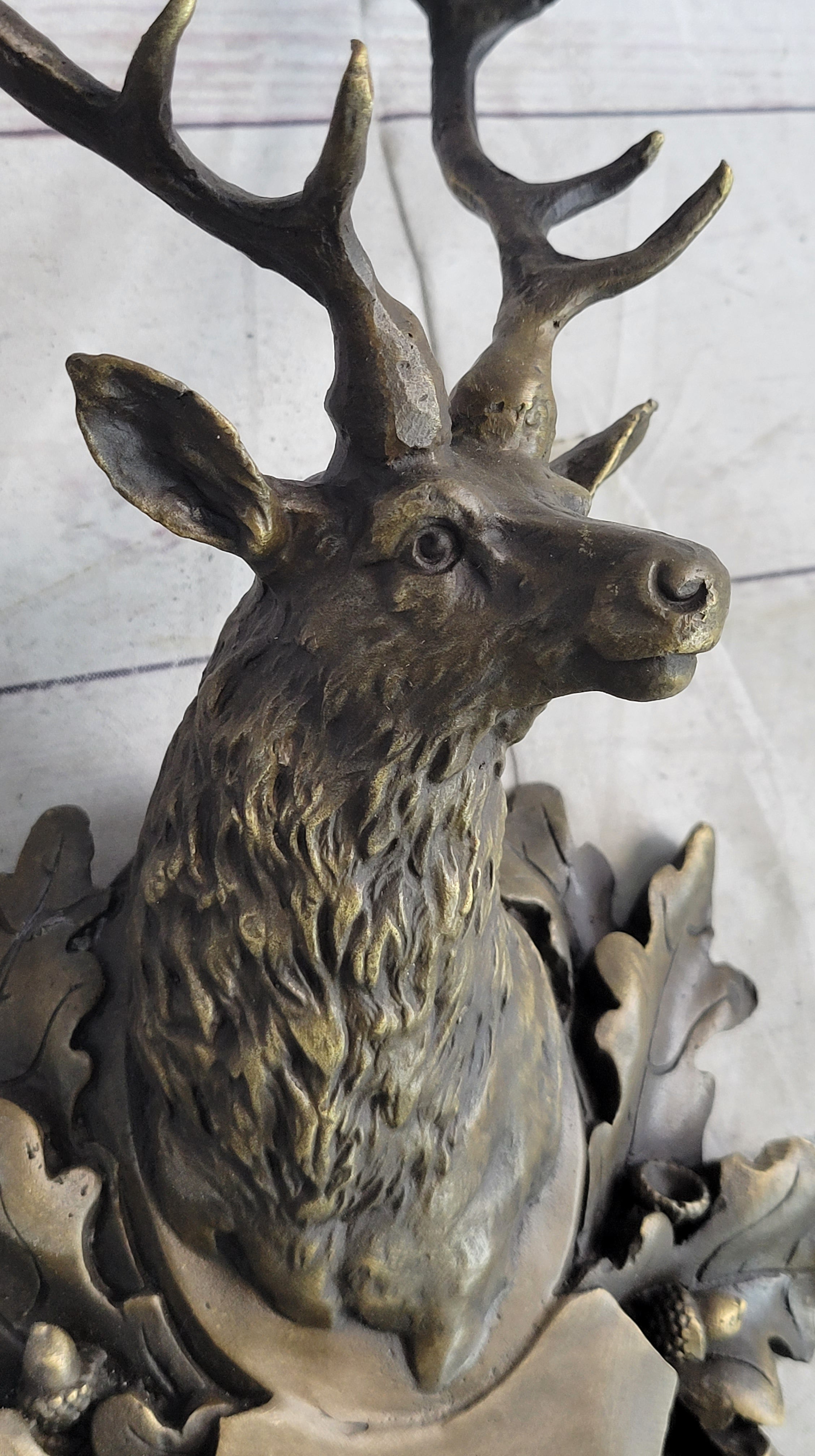 Deer Buck Stag Wall Mounted Bust Coat of Arms Bronze Sculpture