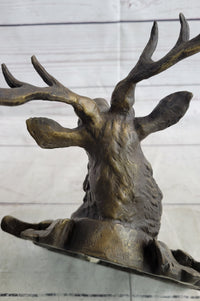 Deer Buck Stag Wall Mounted Bust Coat of Arms Bronze Sculpture