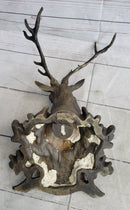 Deer Buck Stag Wall Mounted Bust Coat of Arms Bronze Sculpture